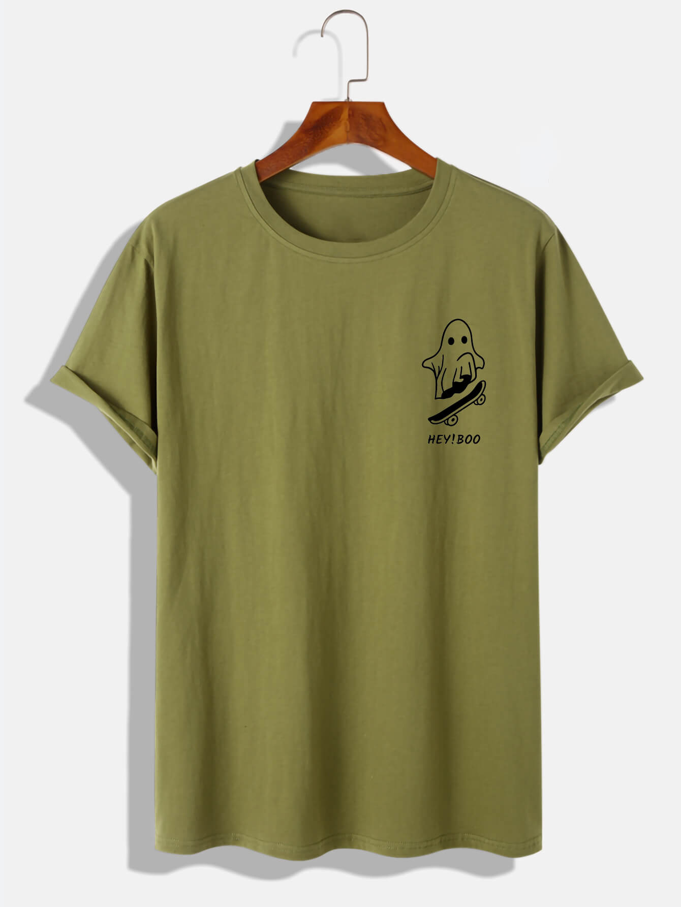 100% Cotton Halloween Skateboard Cool Ghost Print T-Shirt