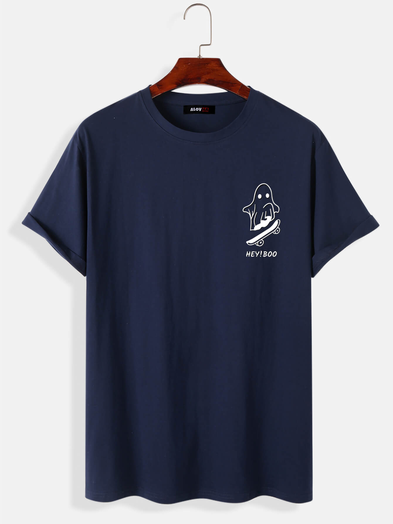 100% Cotton Halloween Skateboard Cool Ghost Print T-Shirt