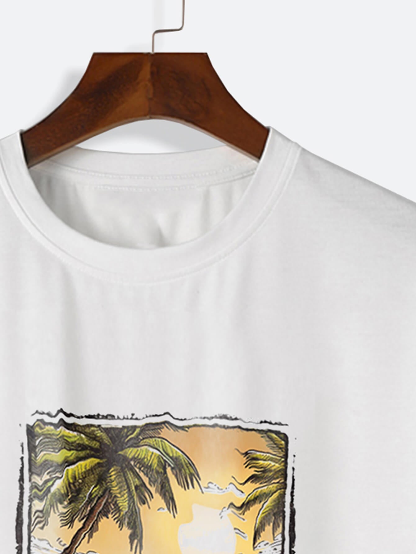 100% Cotton Hawaiian T-Shirt Beer Beach Print Short Sleeve