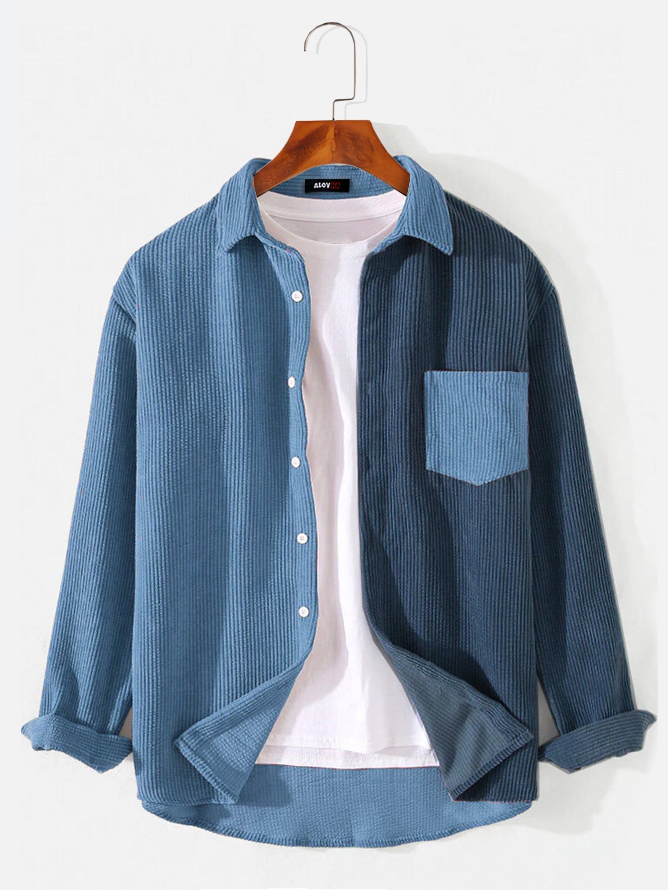 Men Corduroy Patchwork Pocket Long Sleeve Shirt