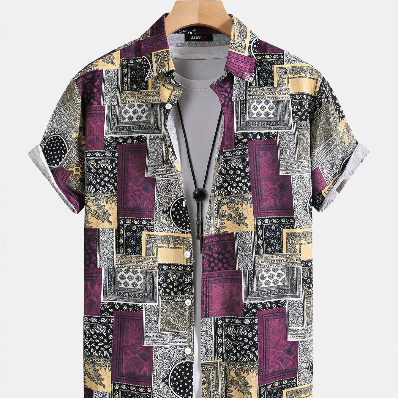 Vintage Patchwork Paisley Print Short Sleeve Shirt