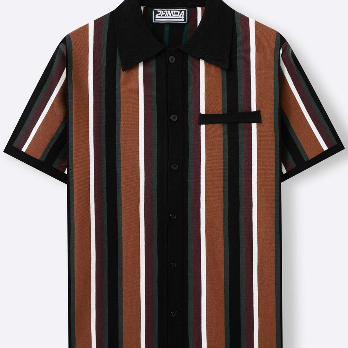 Vertical Striped Full-Button Knit Shirt