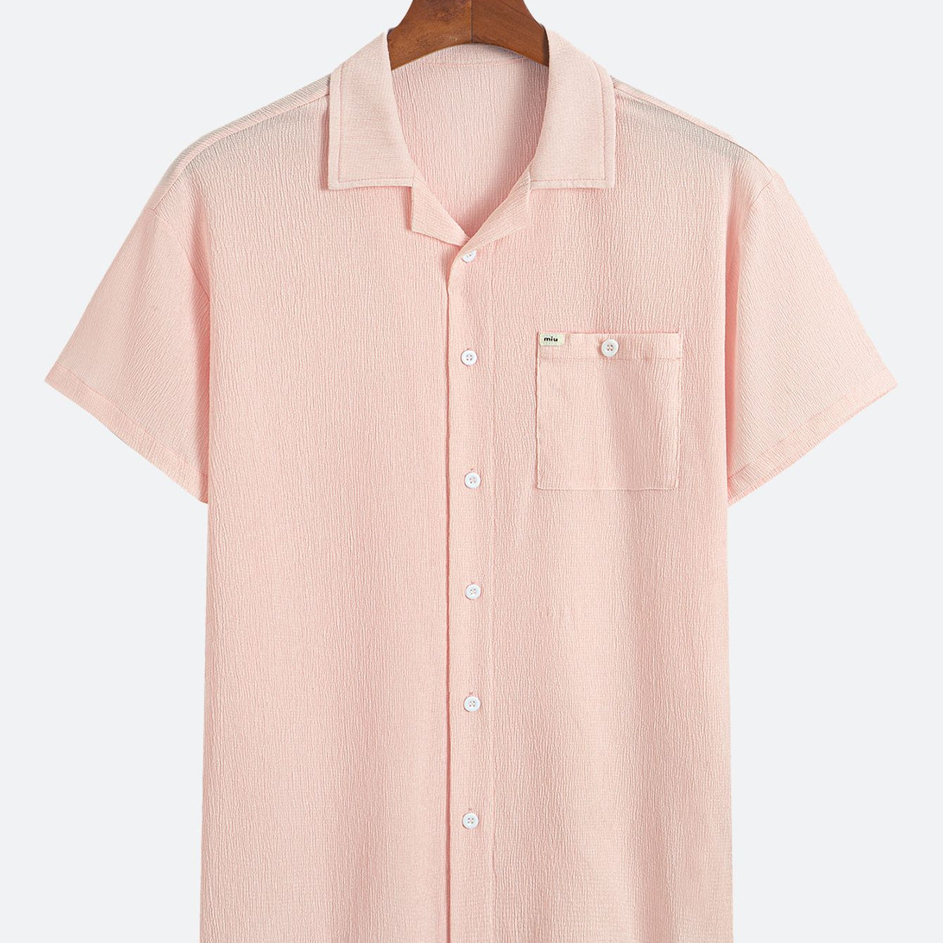 Textured Pink Casual Collared Sleeve Shirt
