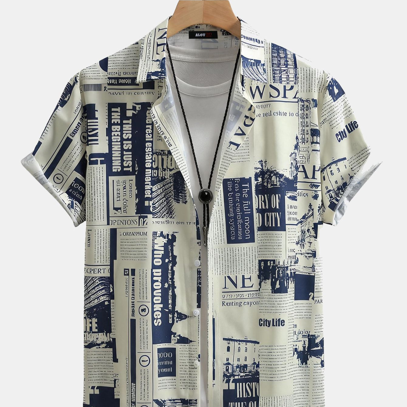 Vintage Newspaper Print Short Sleeve Shirt