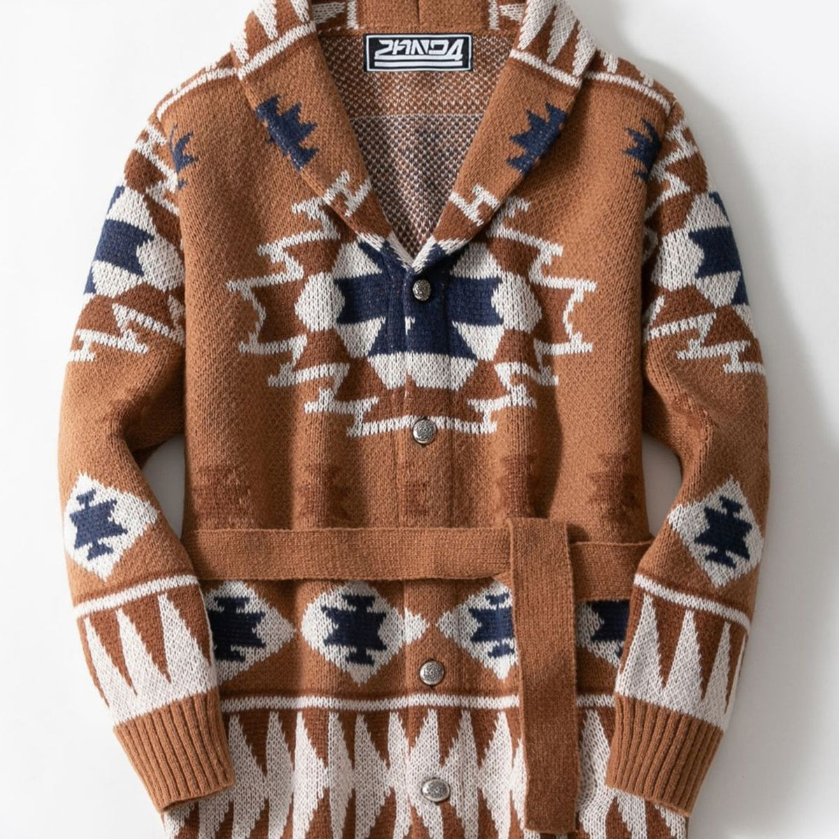 Aztec Pattern Belted Cardigan