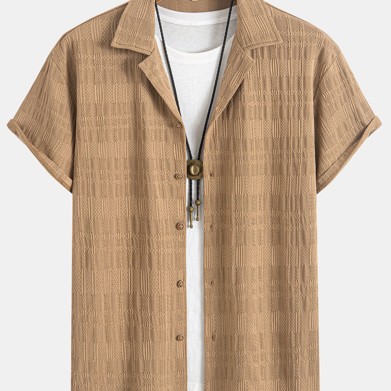 Jacquard Textured Khaki Casual Shirt