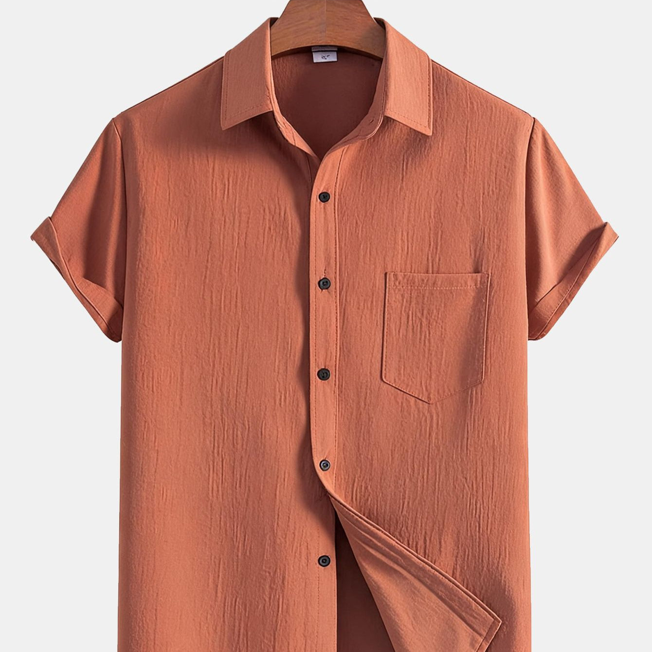 Solid Color Textured Short Sleeve Shirt