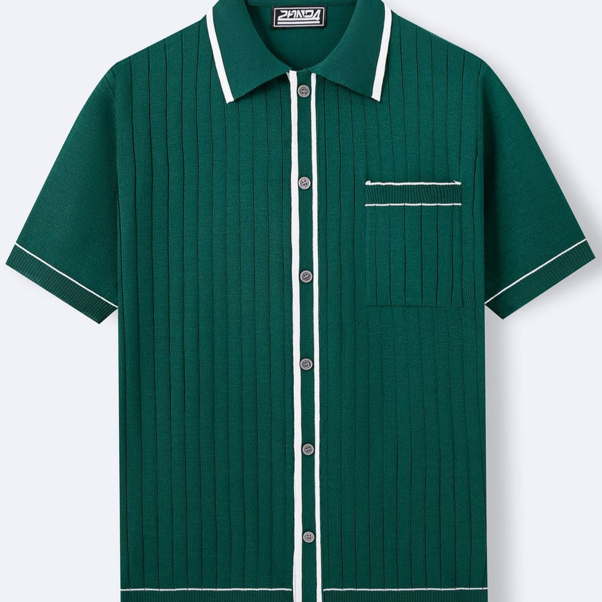 Contrast Tipped Ribbed Knit Shirt