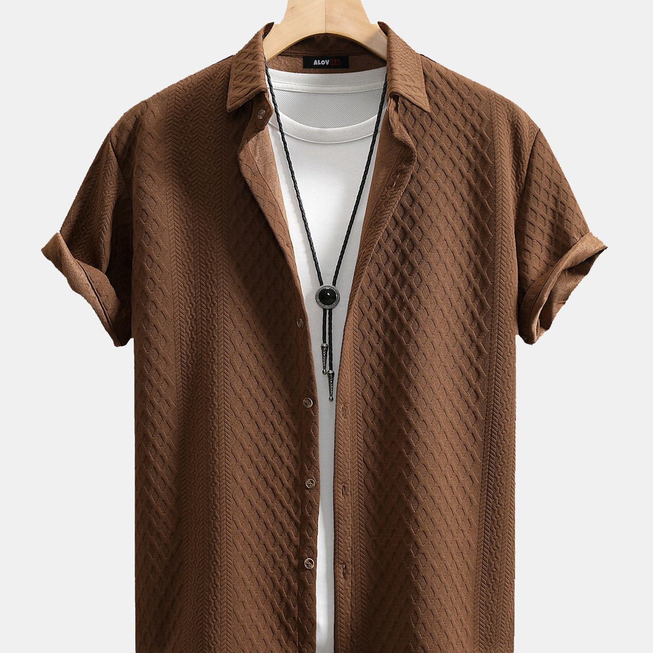 Diamond Texture Cuban Collar Short Sleeve Shirt