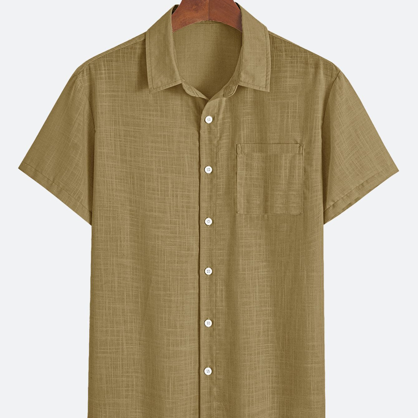 Khaki Brown Casual Shirt with Linen Texture
