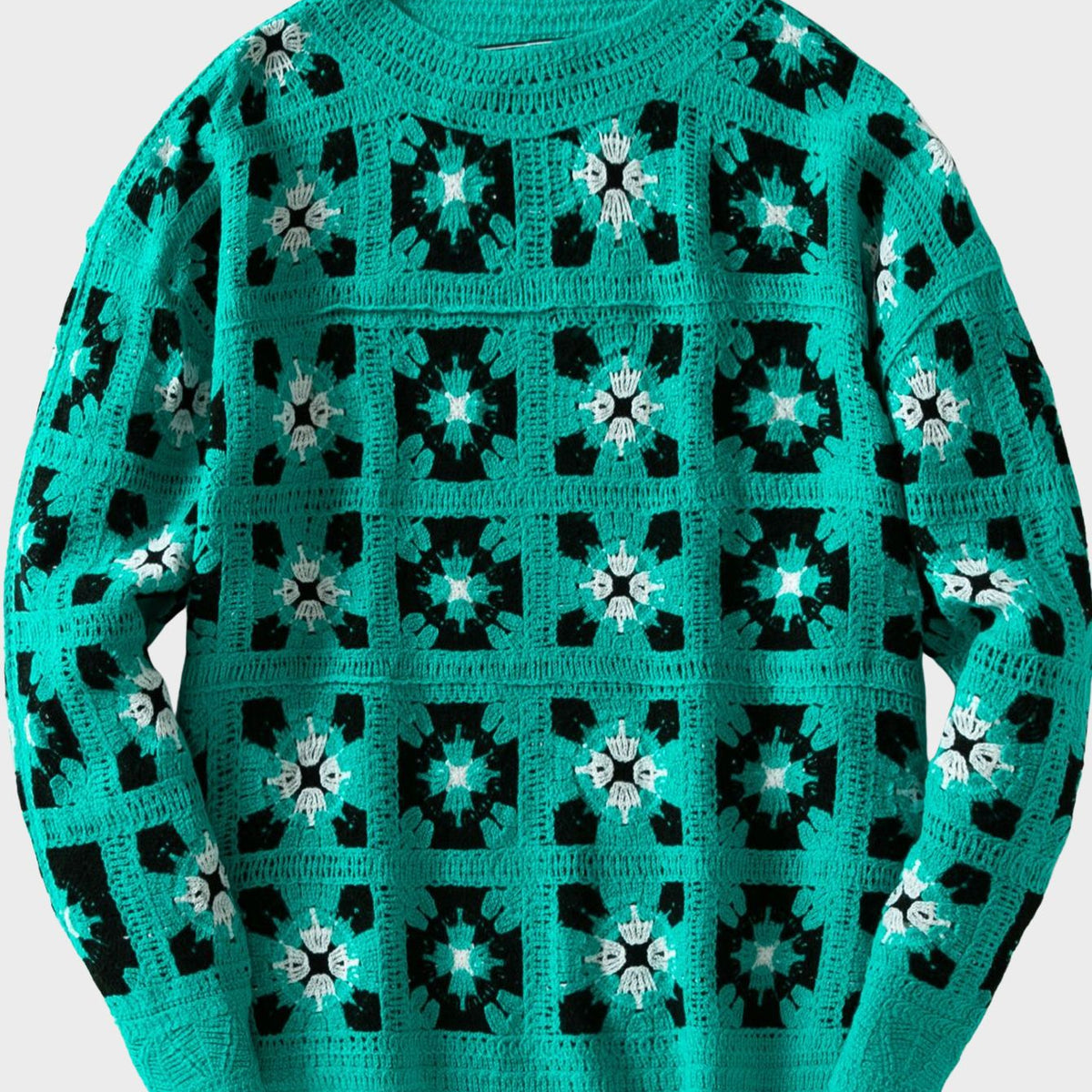 Checkered Geometric Floral Patchwork Knit Sweater