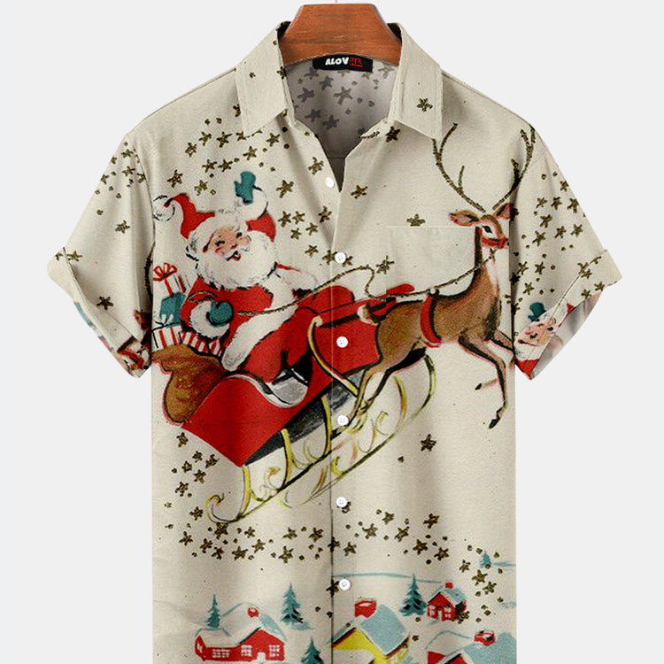 Christmas Santa and Elk Print Shirt