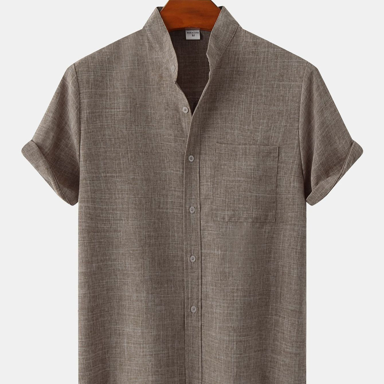 Solid Color Stand Collar Short Sleeve Shirt