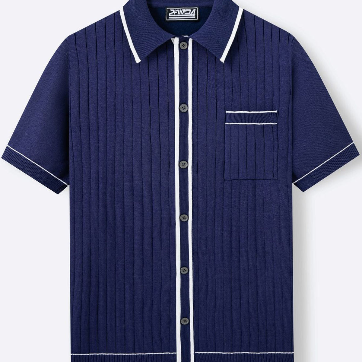 Contrast Tipped Ribbed Cuban Collar Knit Shirt