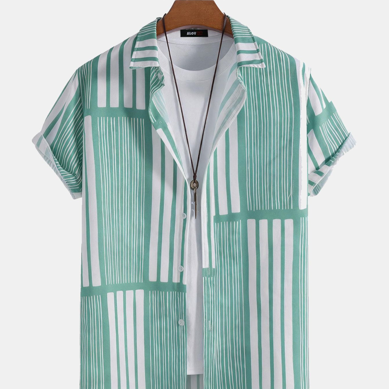 Geometric Block Stripe Short Sleeve Shirt