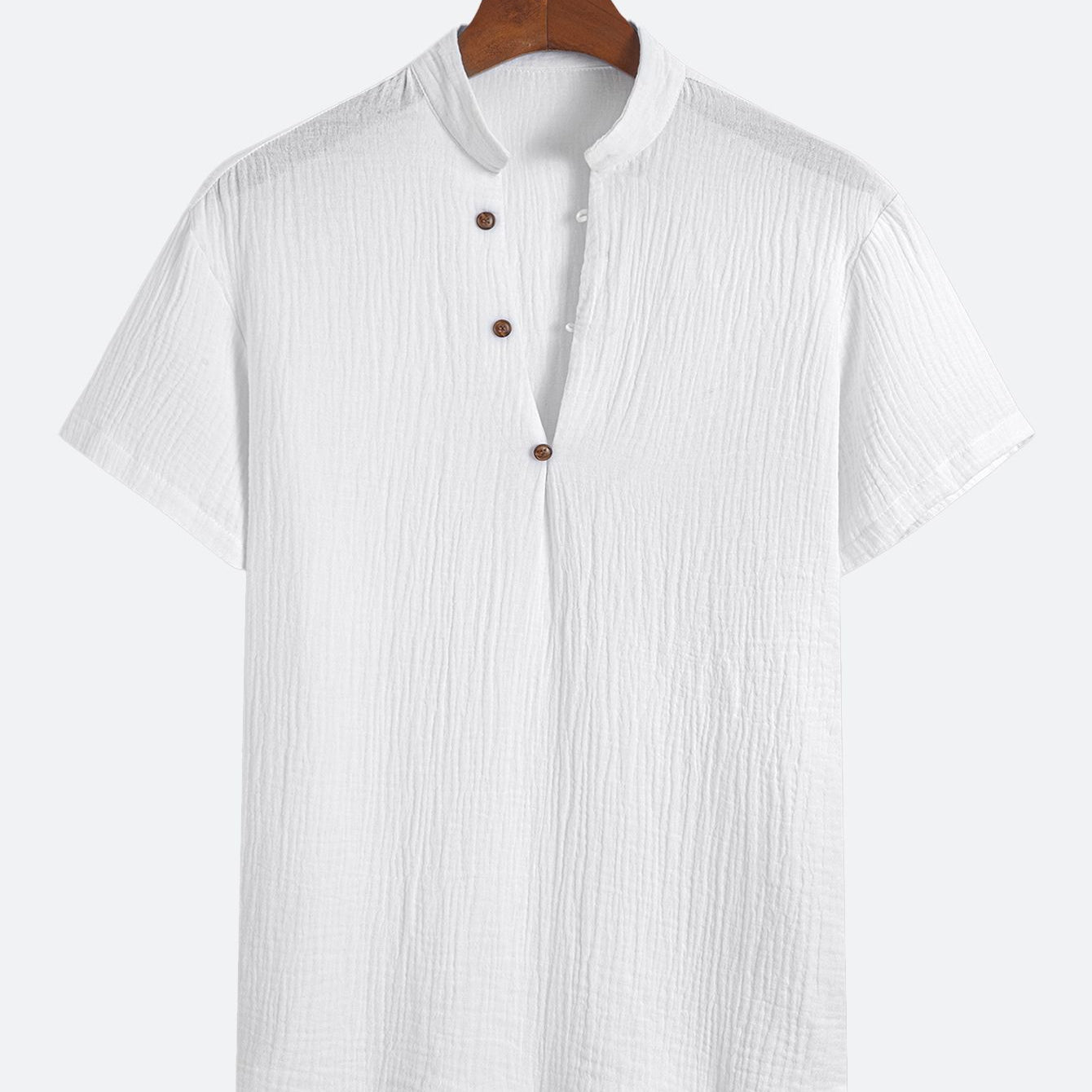 Textured Henley Collar Casual Sleeve T-Shirt