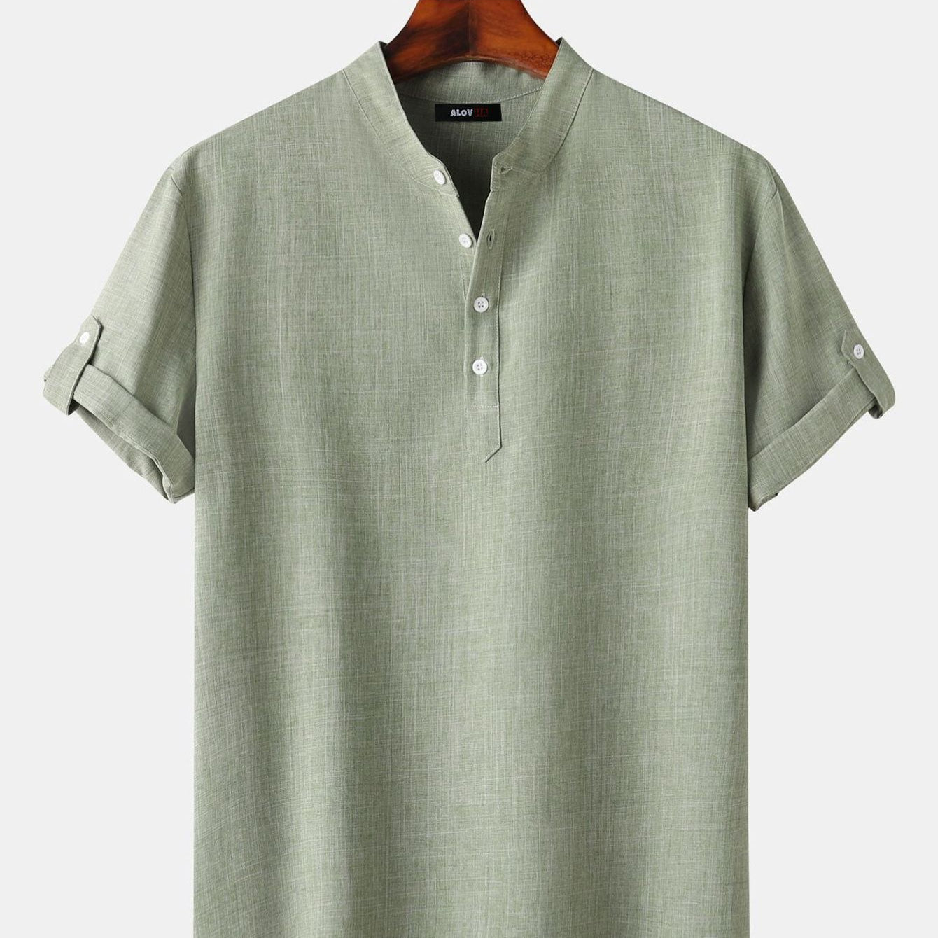 Solid Color Stand Collar Henley Shirt