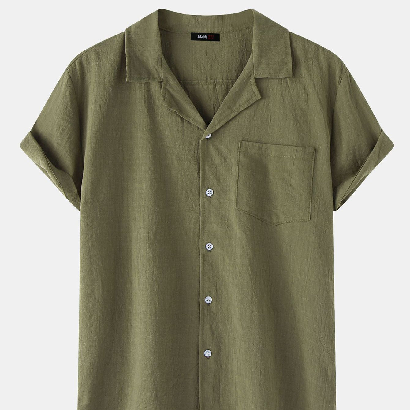 Solid Color Cuban Collar Short Sleeve Shirt