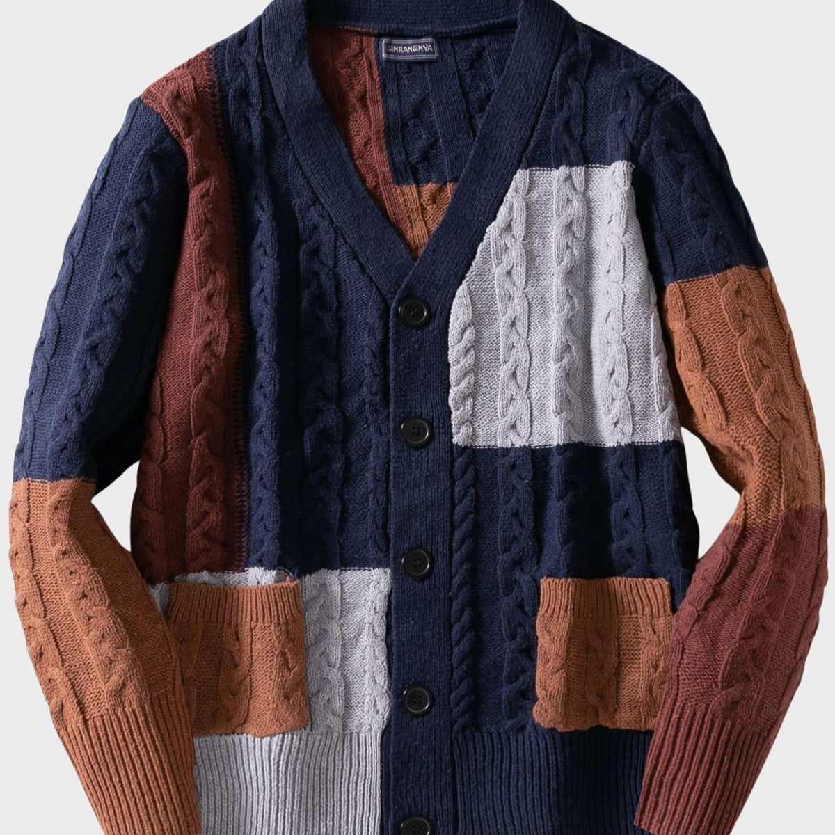Colorblock Cable Knit Cardigan