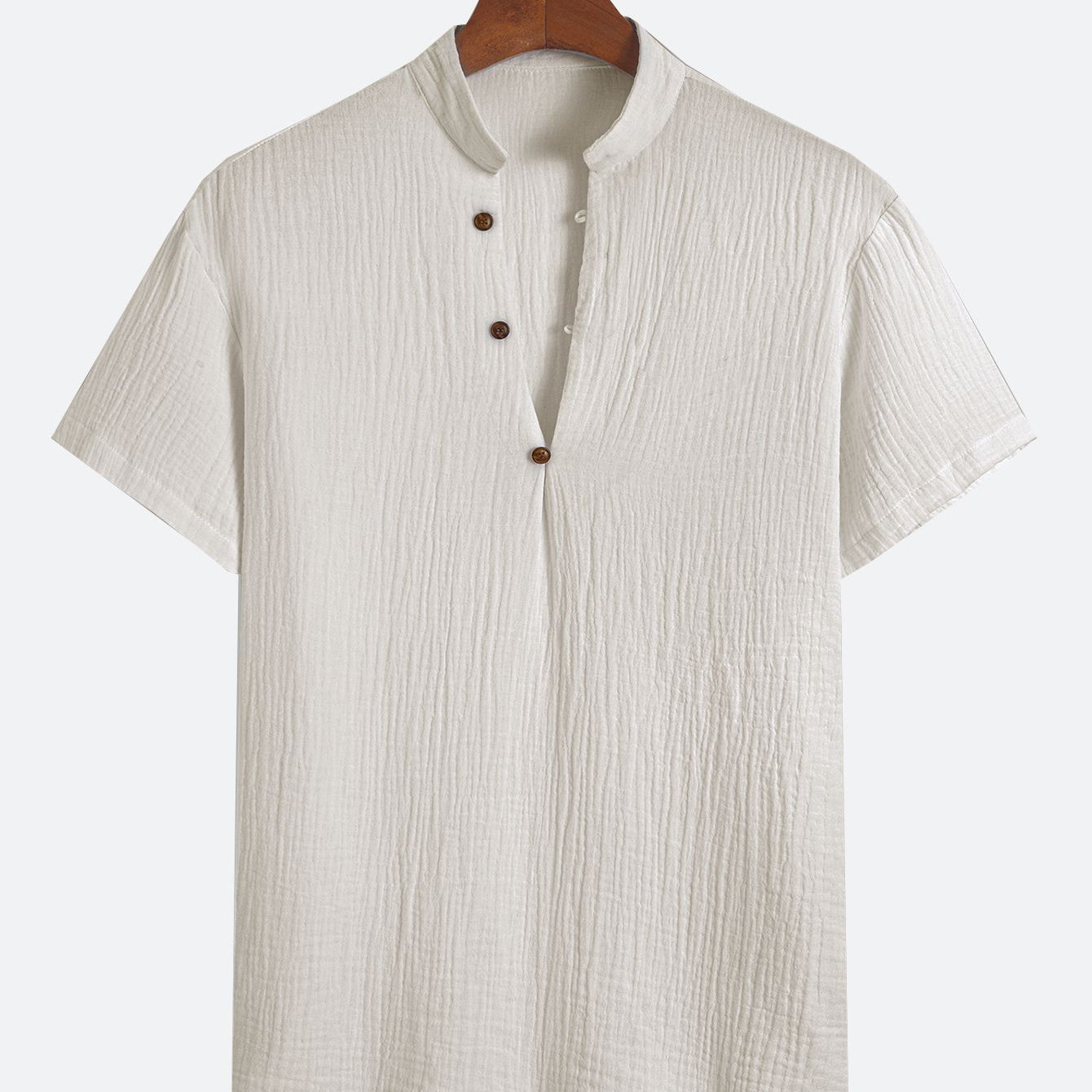 Textured Henley Collar Casual Sleeve T-Shirt