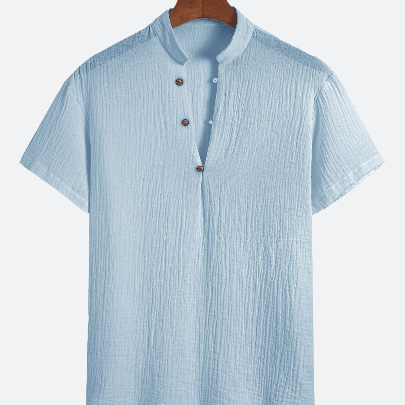 Textured Henley Collar Casual Sleeve T-Shirt