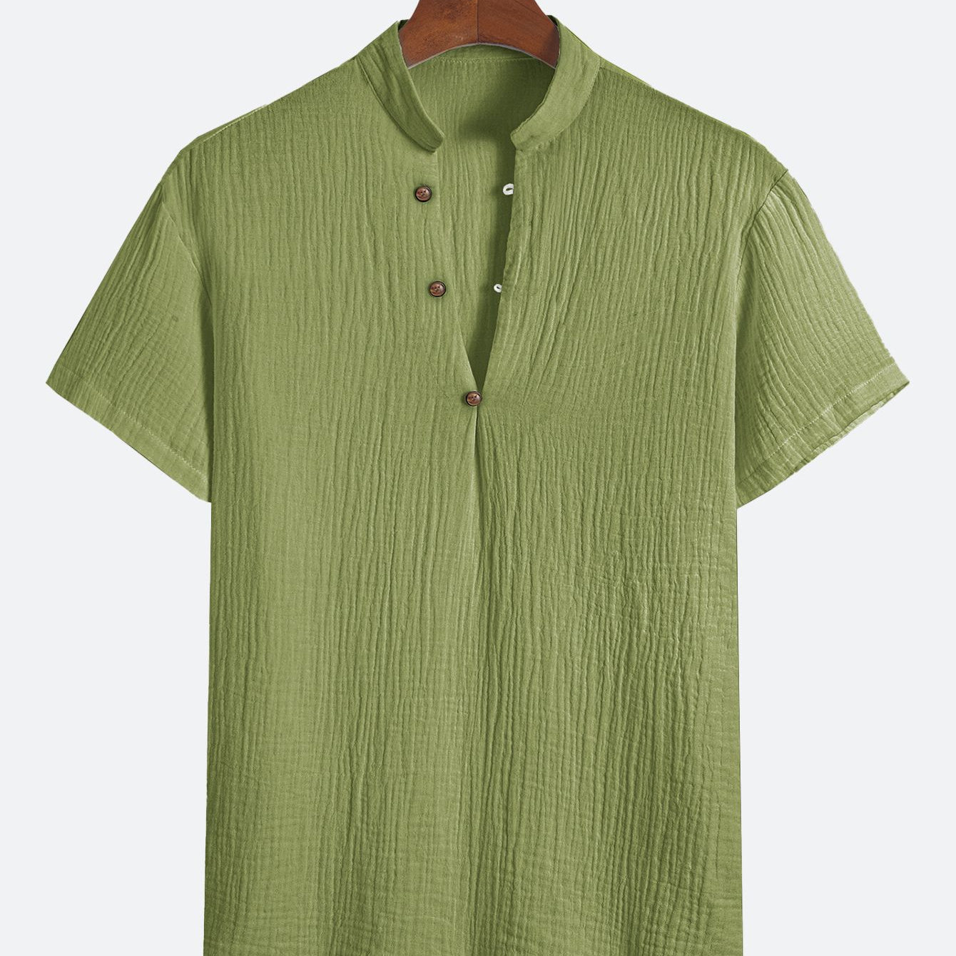 Textured Henley Collar Casual Sleeve T-Shirt