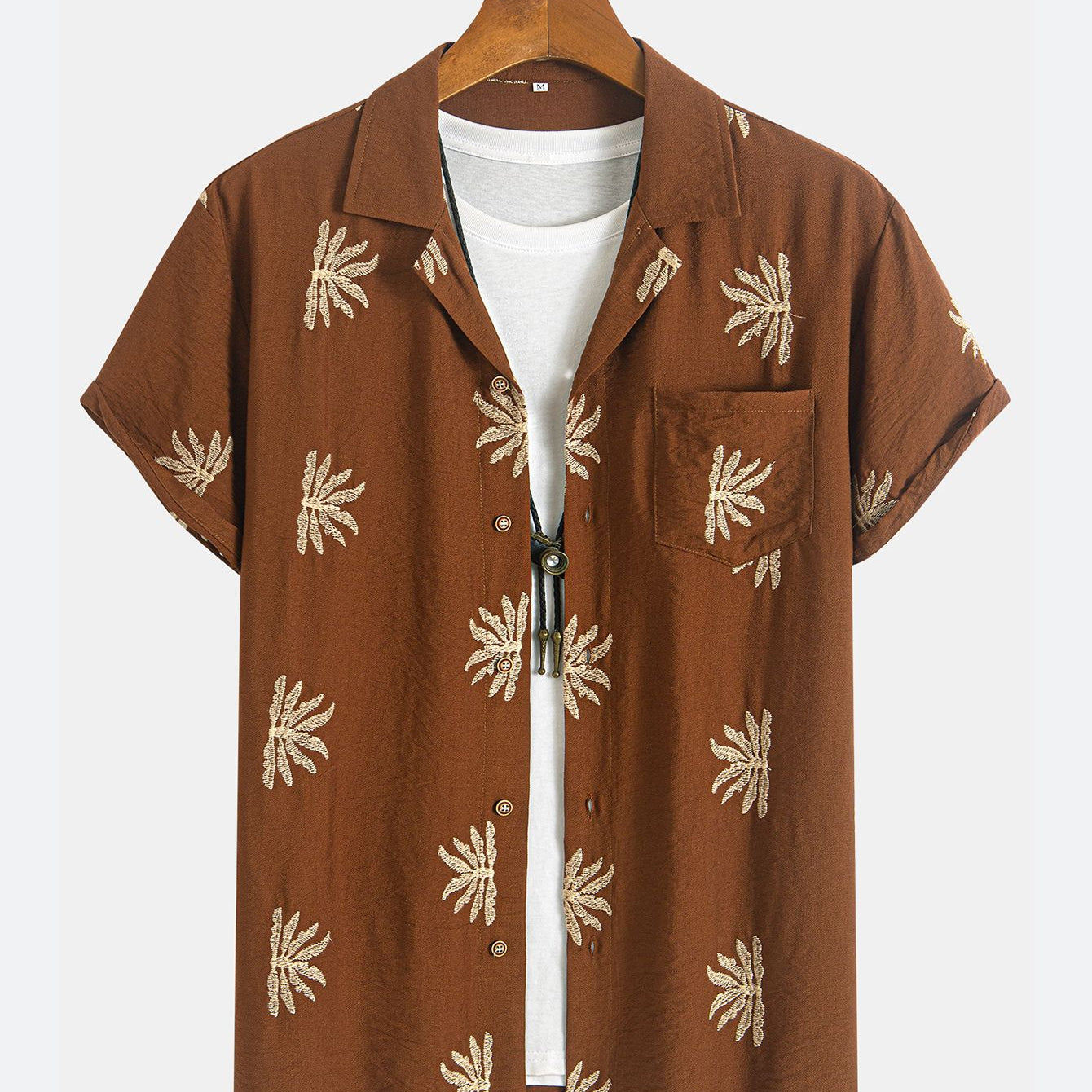 Multi-Color Palm Leaf Embroidered Camp Shirt