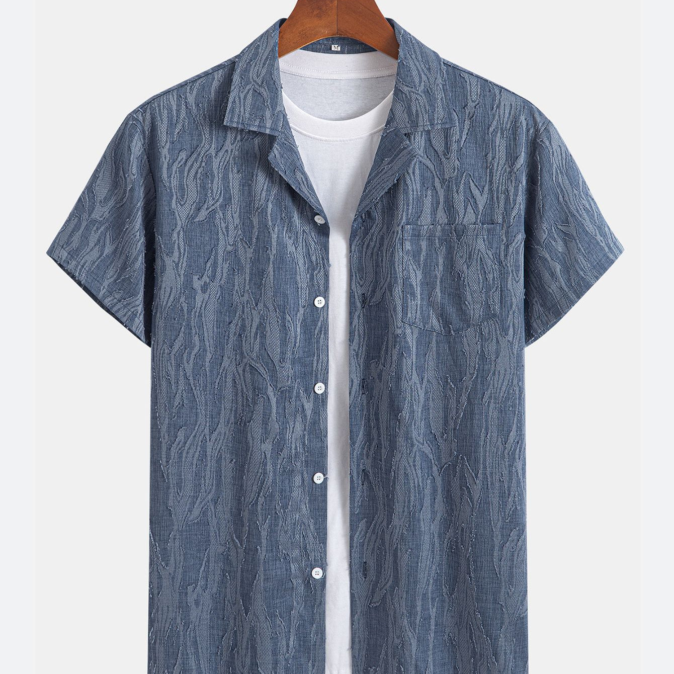 Textured Jacquard Camp Collar Short Sleeve Shirt