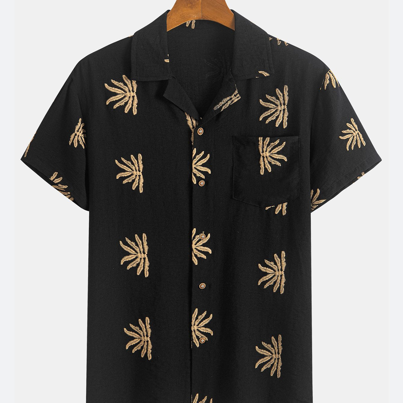 Multi-Color Palm Leaf Embroidered Camp Shirt
