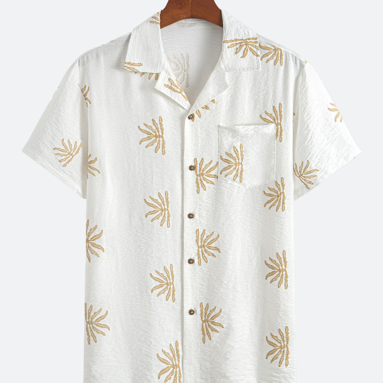 Multi-Color Palm Leaf Embroidered Camp Shirt