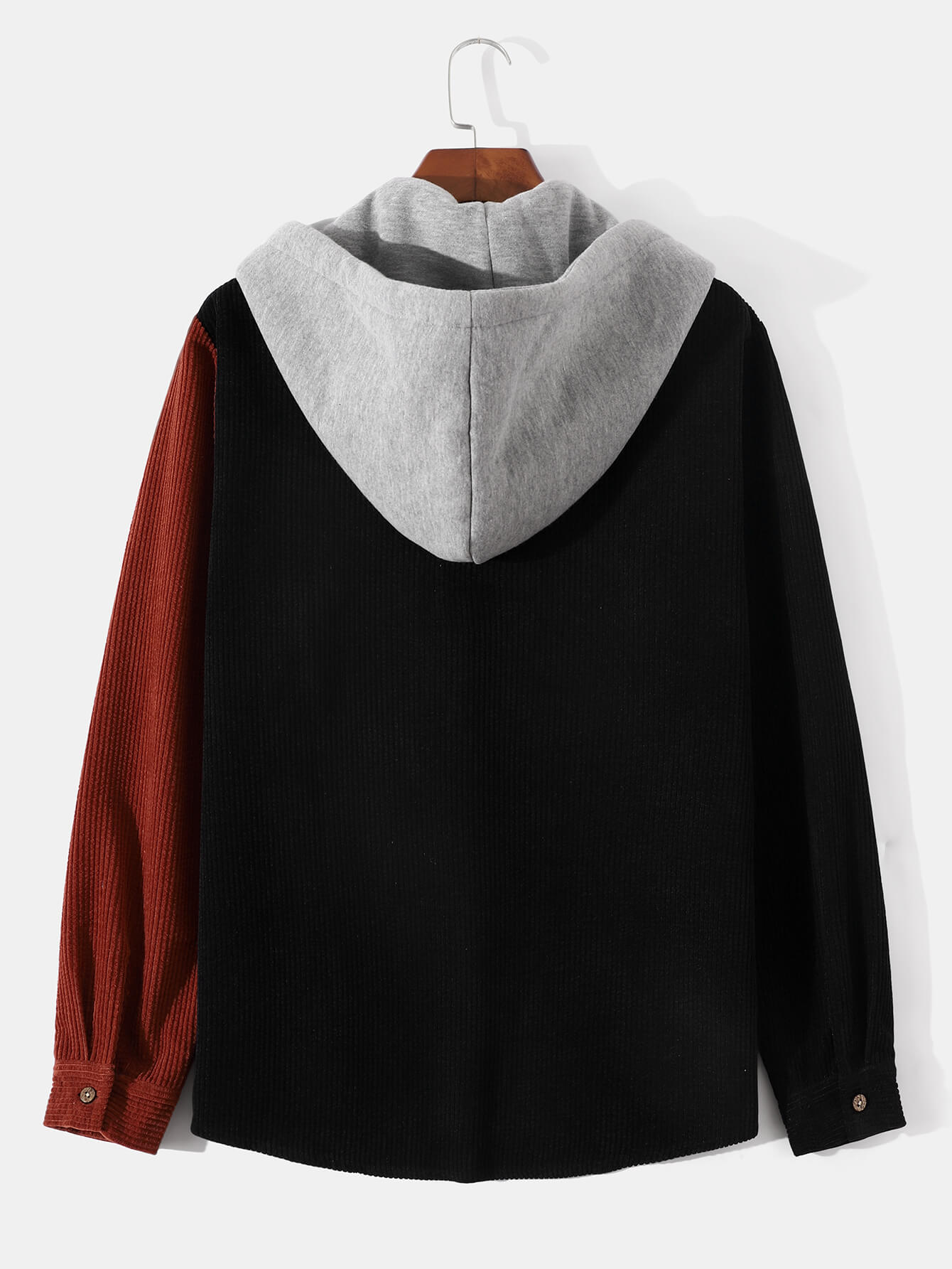 Casual Patchwork Corduroy Long-Sleeve Hoodie