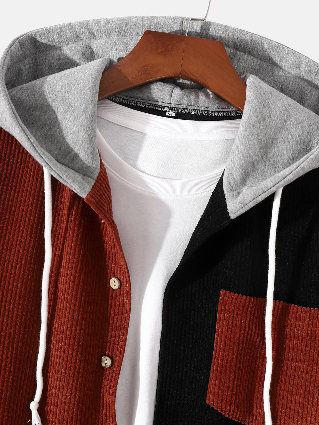 Casual Patchwork Corduroy Long-Sleeve Hoodie