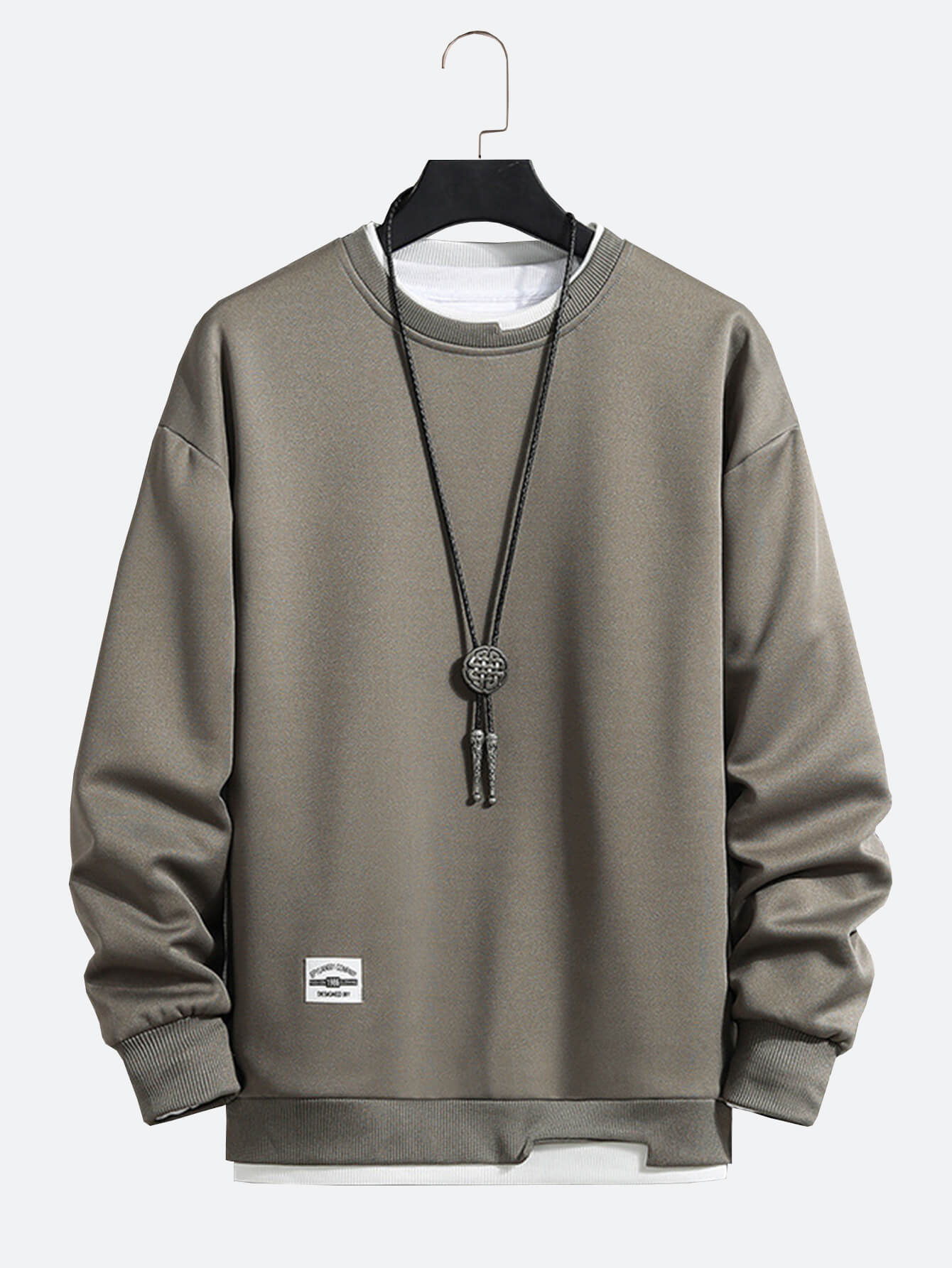 Casual Sweatshirt Men's Fake Two Piece Solid Color Round Neck Fashion Long Sleeves