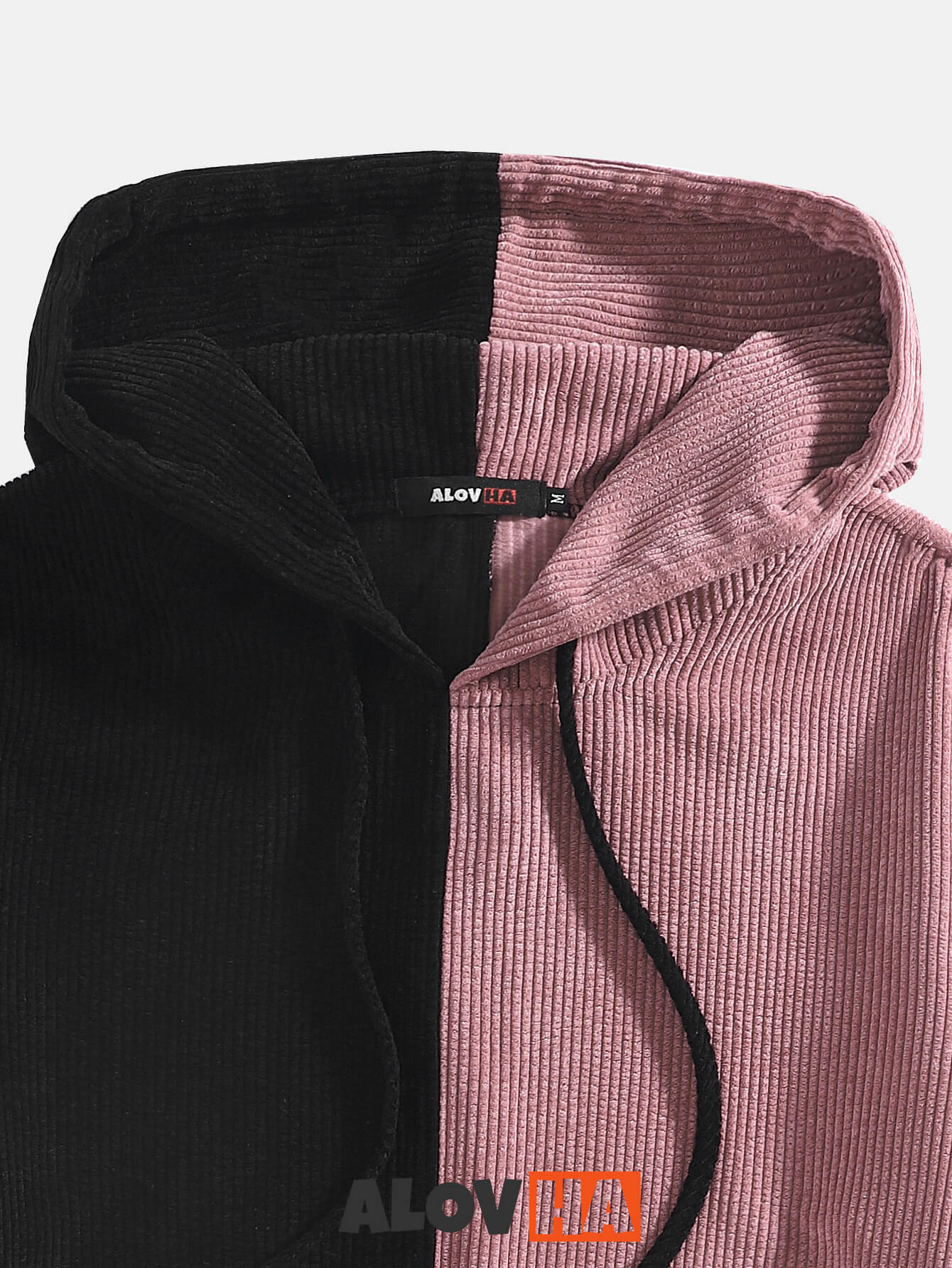 Corduroy Black And White Patchwork Pocket Hoodie