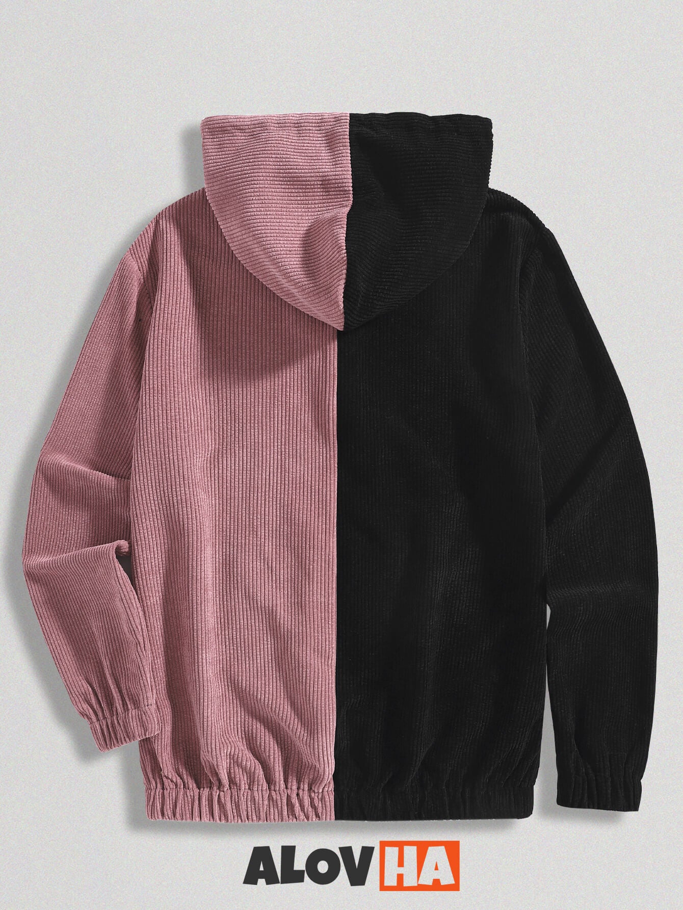 Corduroy Black And White Patchwork Pocket Hoodie