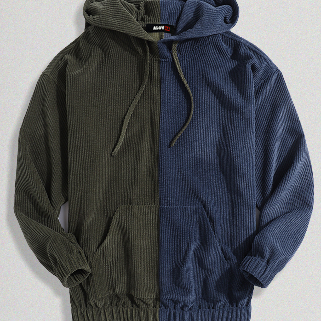 Corduroy Black And White Patchwork Pocket Hoodie