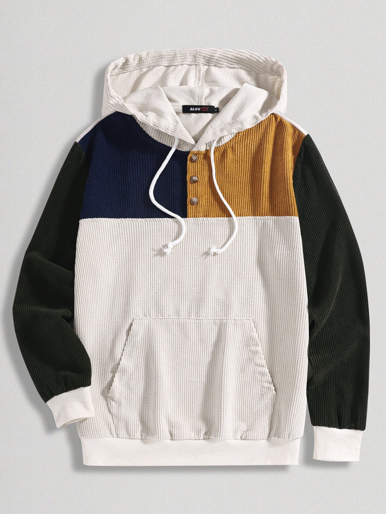 Corduroy Patchwork Pocket Button Hoodie