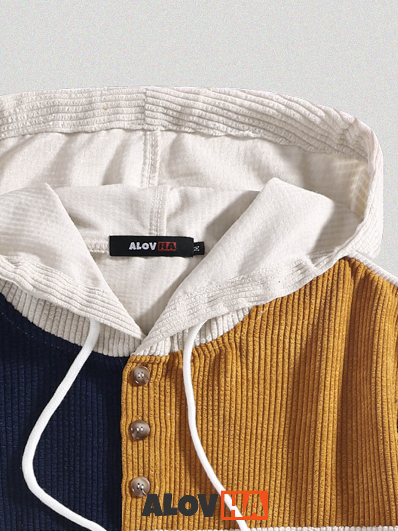 Corduroy Patchwork Pocket Button Hoodie