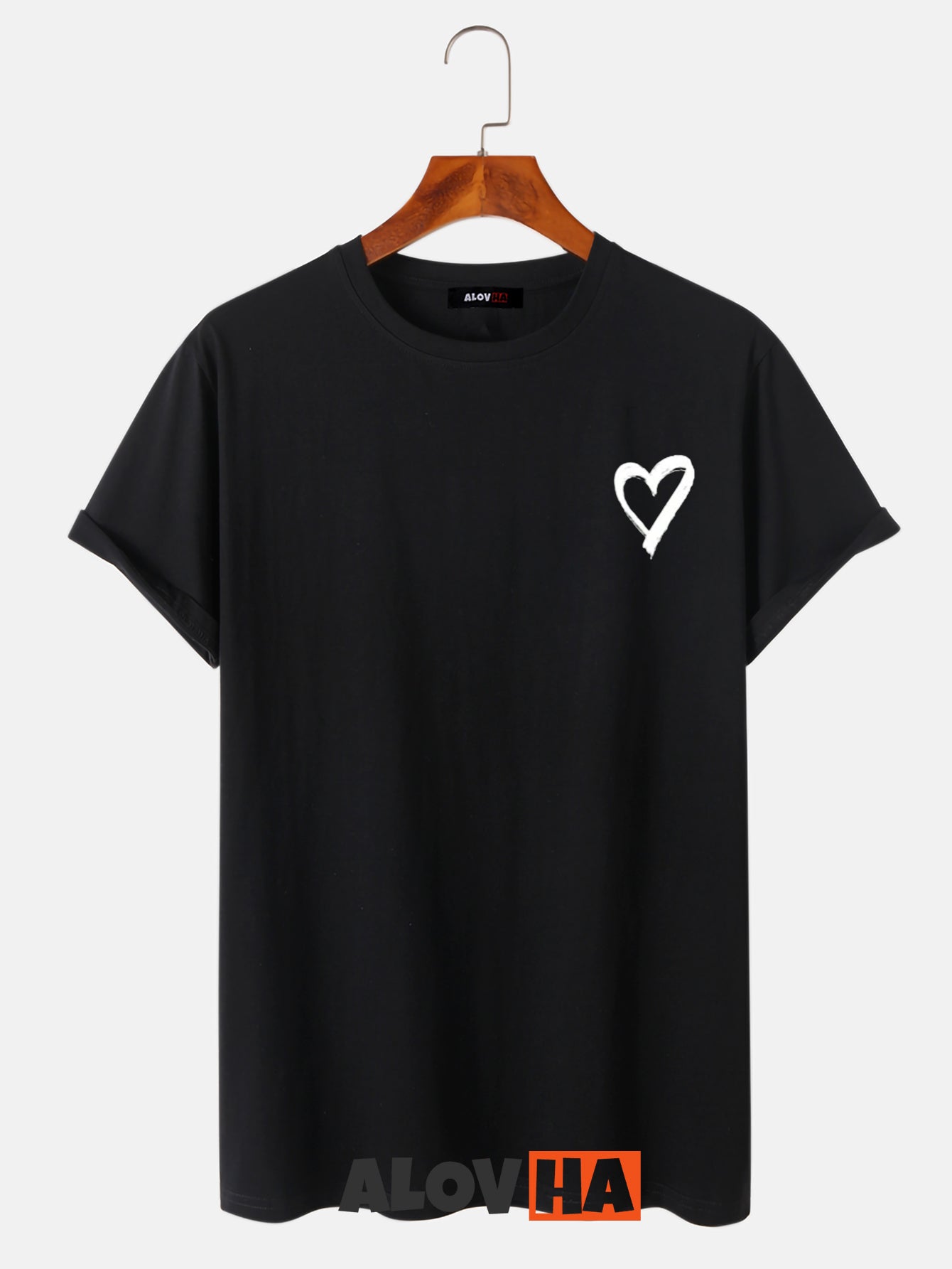 Cotton Round Neck Heart Short-Sleeved T-Shirt