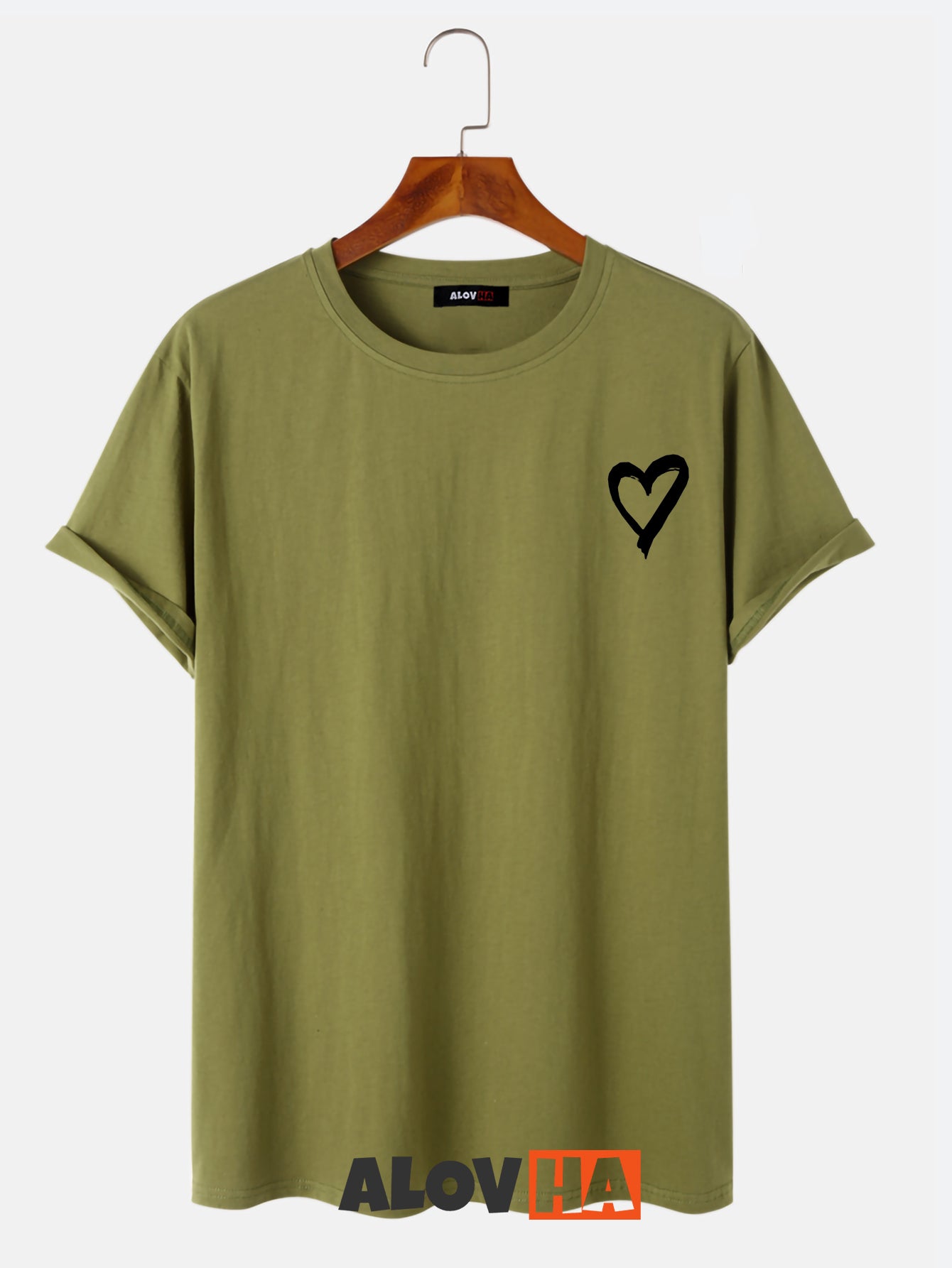 Cotton Round Neck Heart Short-Sleeved T-Shirt