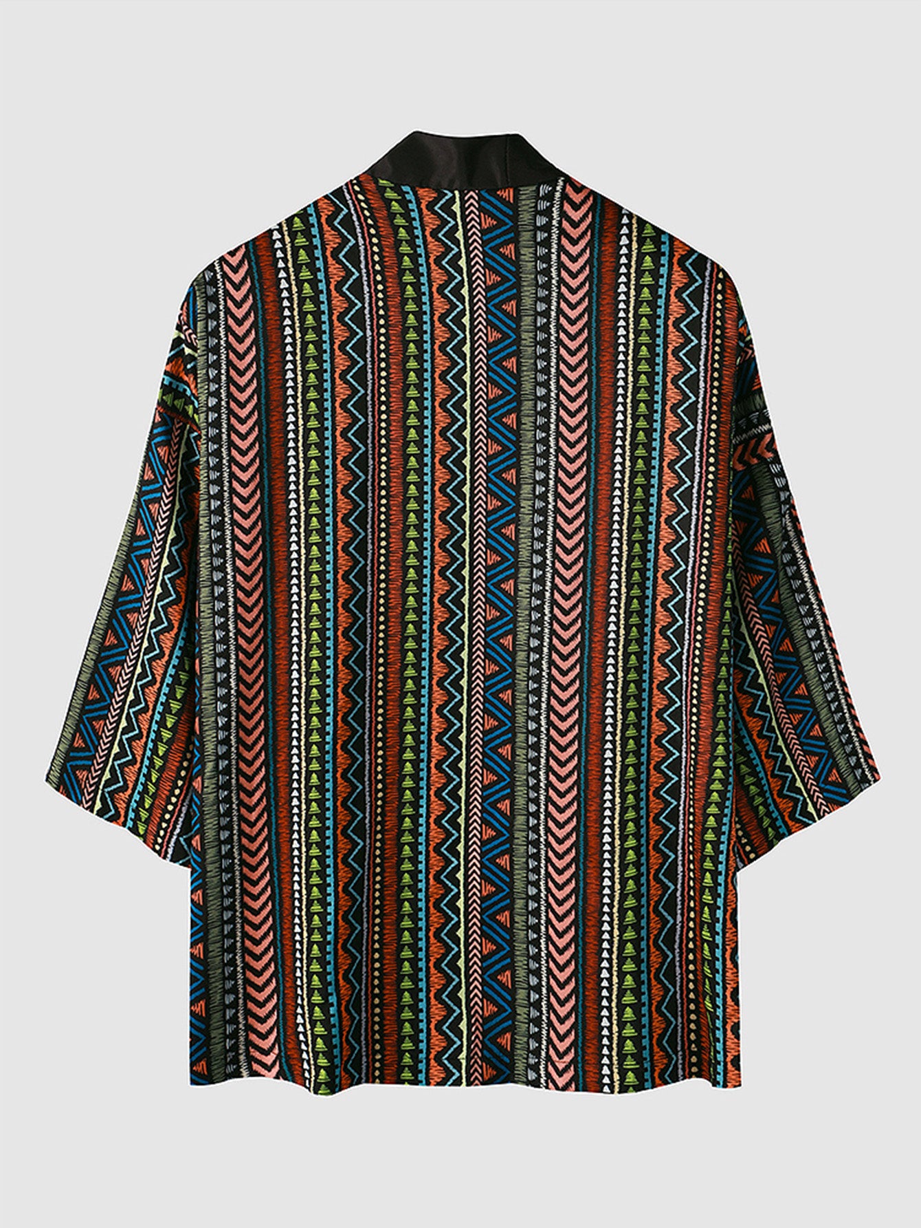 Ethnic Stripe Print Kimono Set