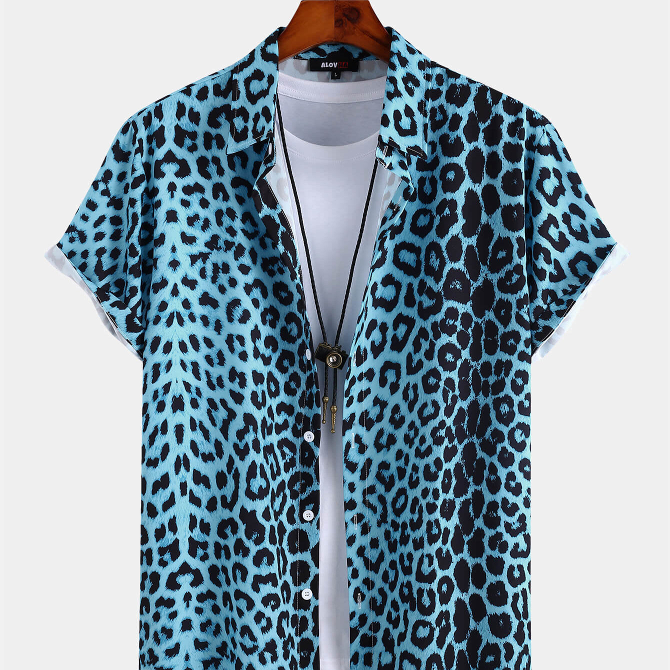Mens Wild Leopard Print Short Sleeve Button Up Collared Shirt