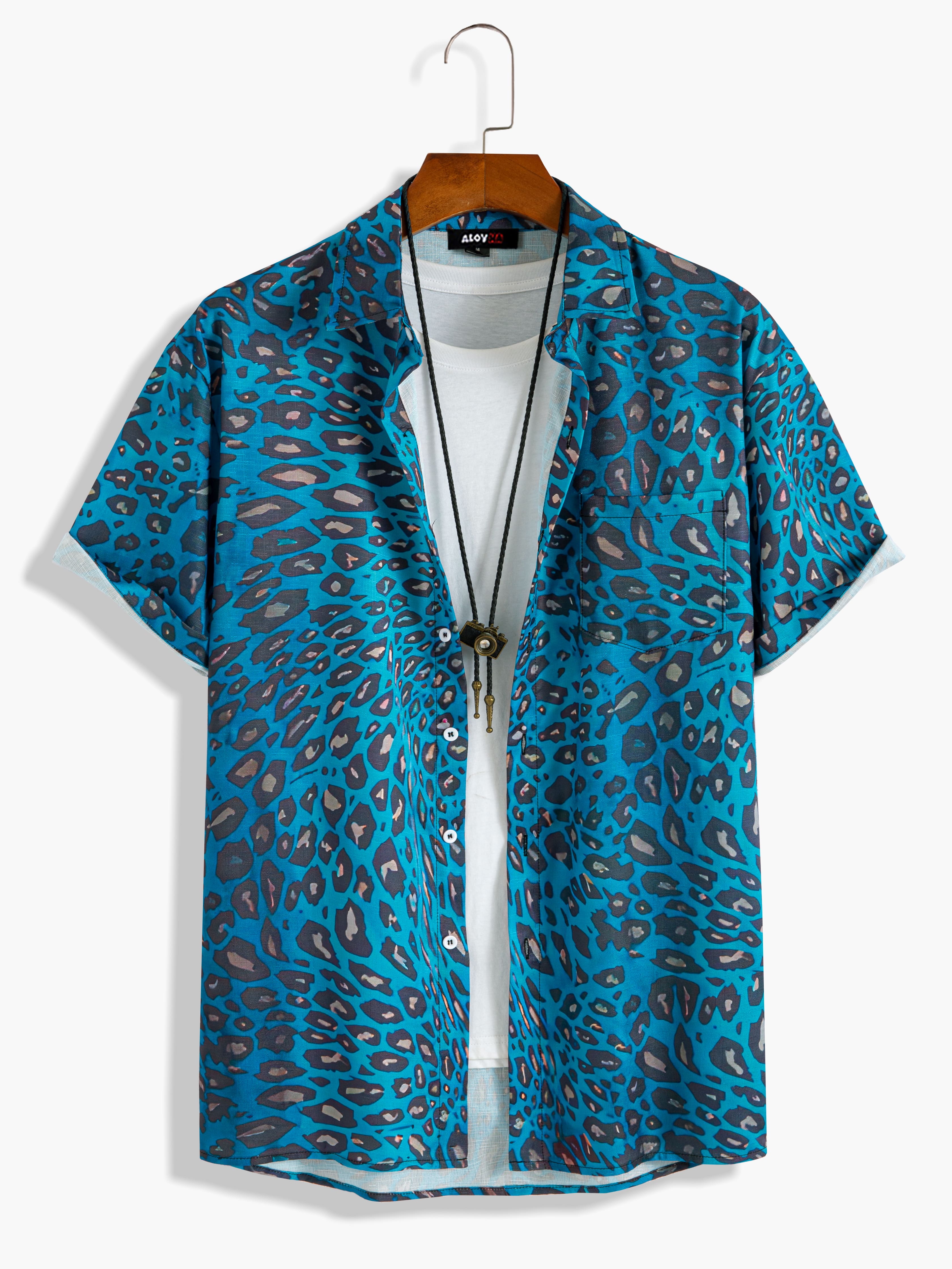 Hawaiian Blue Shirt Wild Leopard Short Sleeve Button-Up Shirt