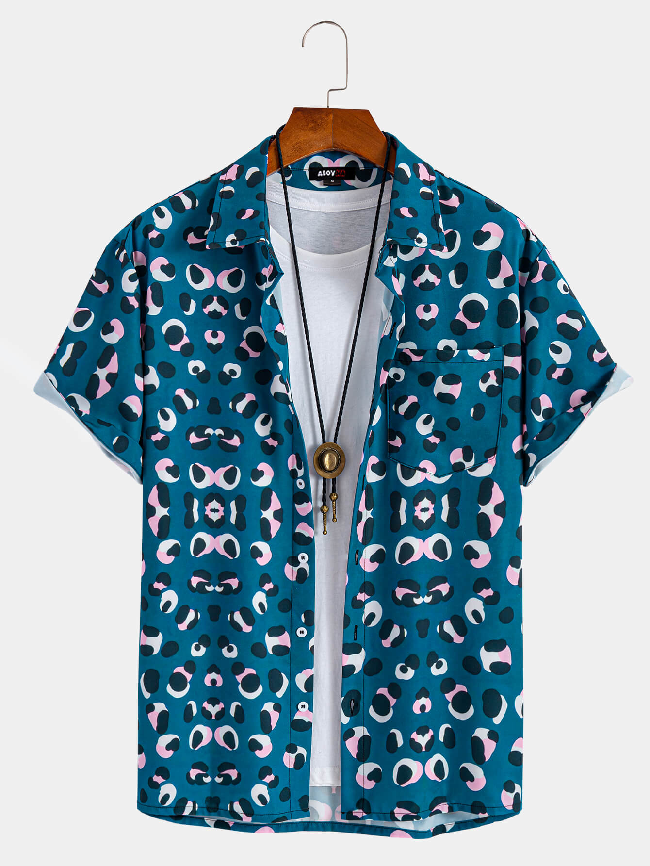 Hawaiian Blue Shirt Leopard Print Short Sleeve Button Up Shirt