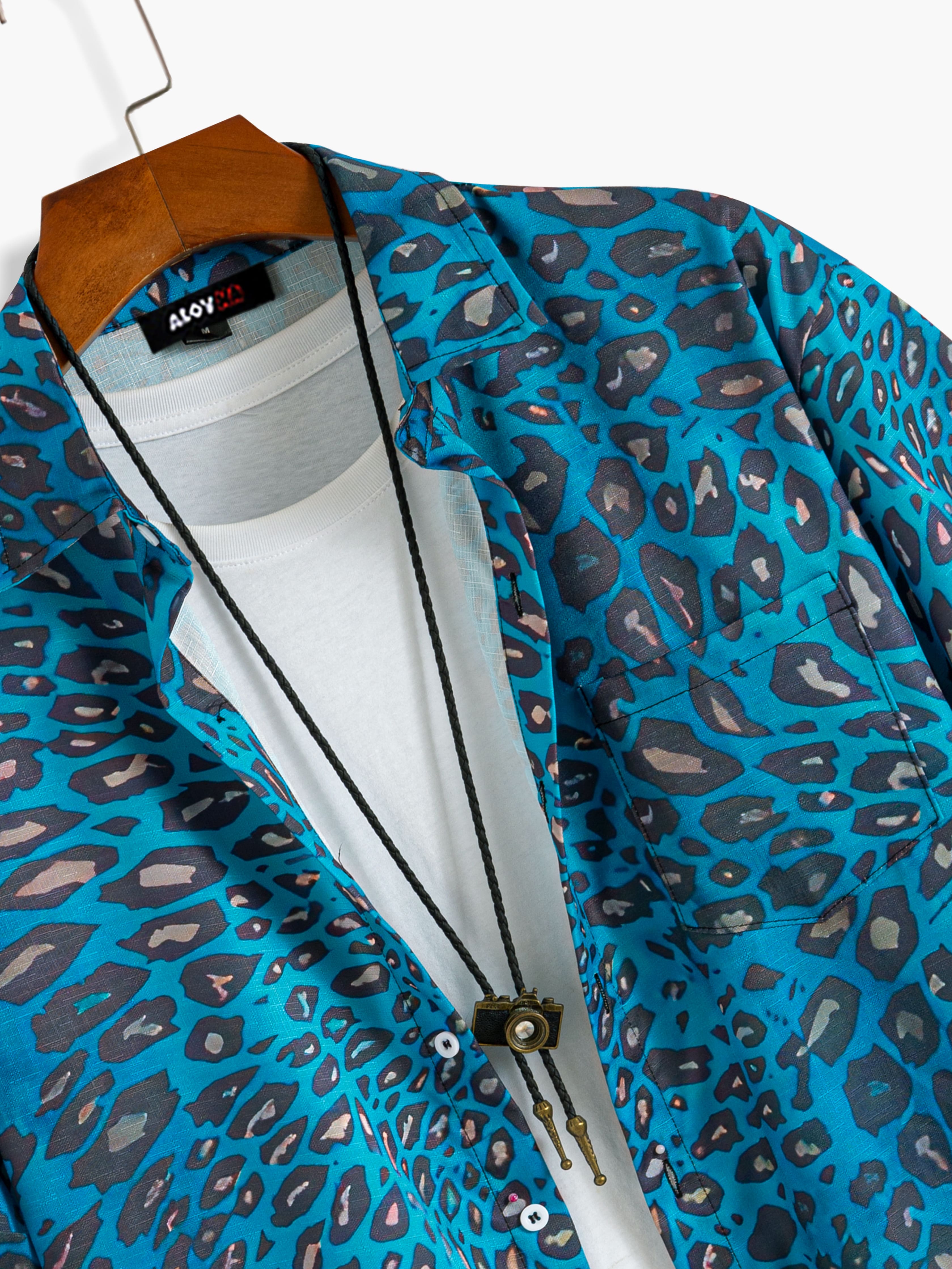 Hawaiian Blue Shirt Wild Leopard Short Sleeve Button-Up Shirt
