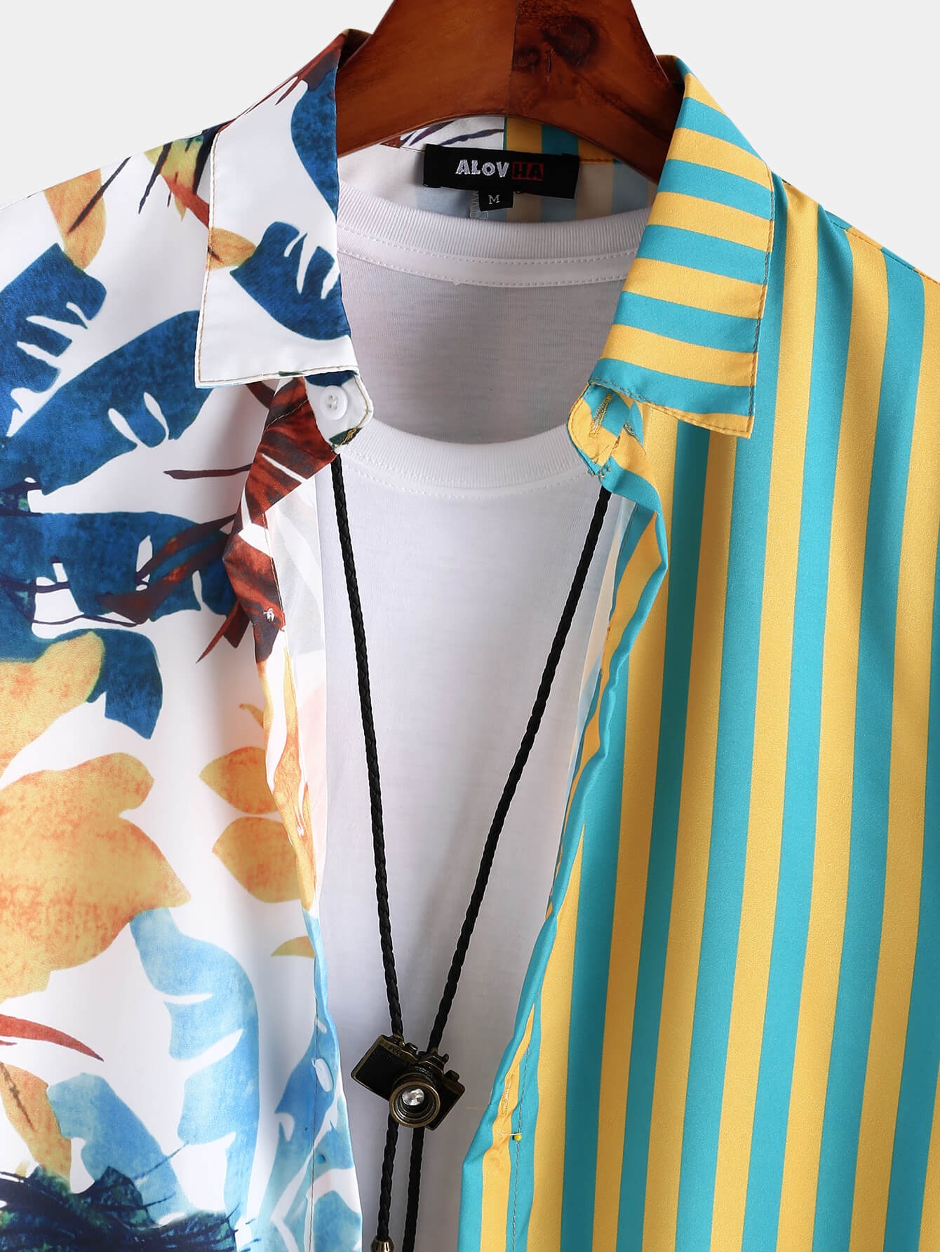 Hawaiian Leaf Stripe Panel Shirt