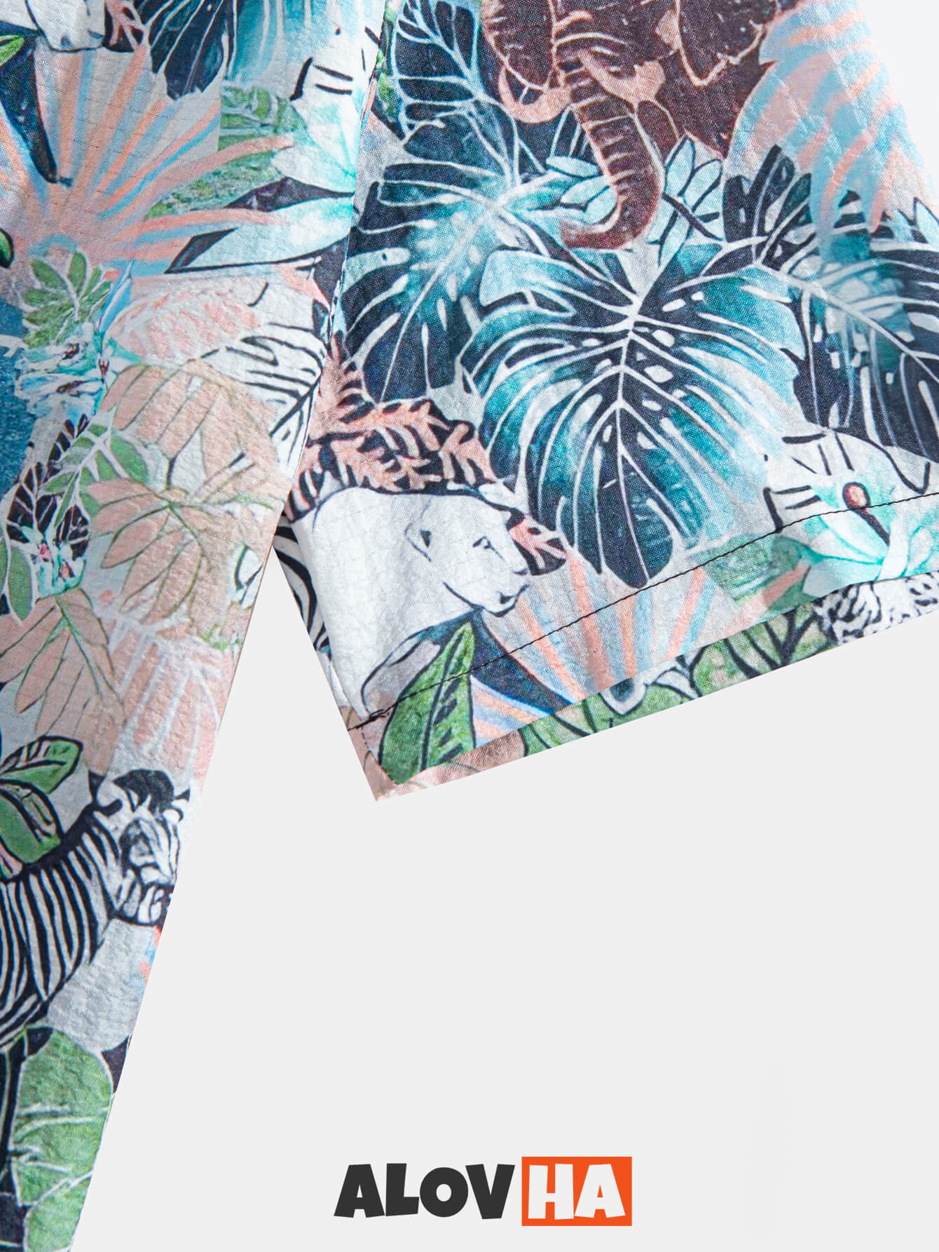 Hawaiian Tropical Jungle Animal Print Seersucker Shirt