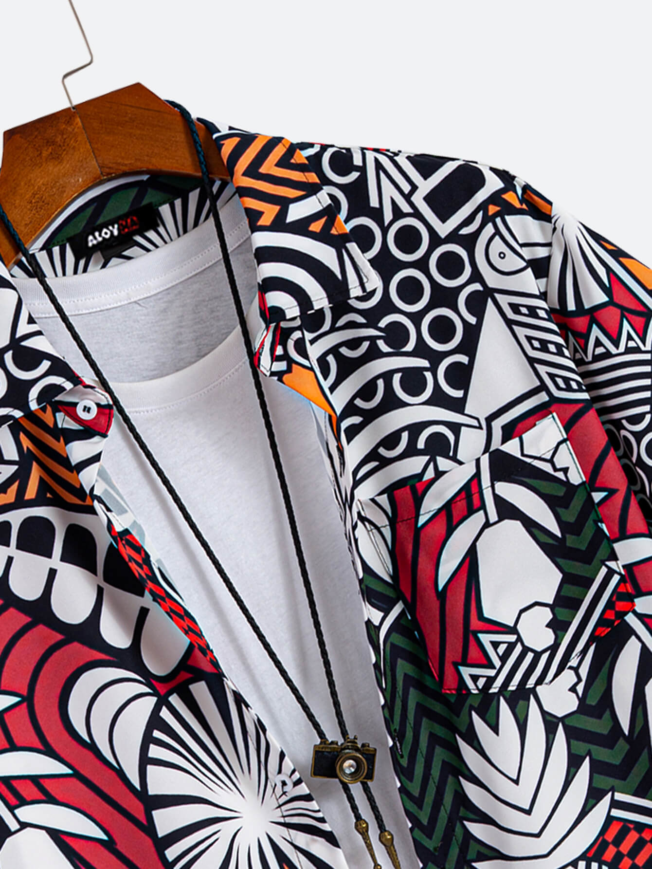 Men's Abstract Graffiti Pineapple Print Short Sleeve Button Up Shirt