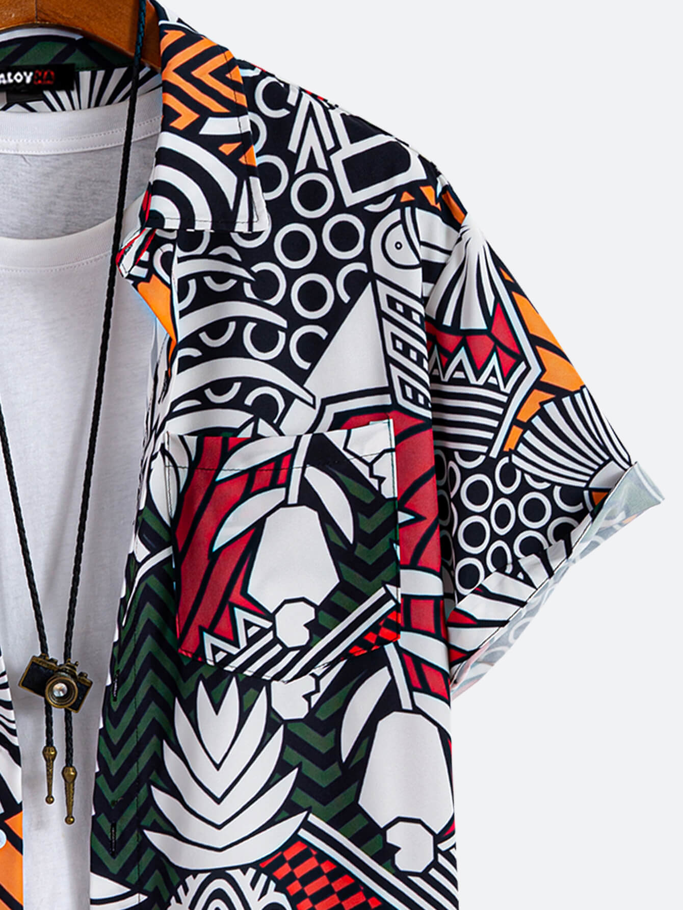 Men's Abstract Graffiti Pineapple Print Short Sleeve Button Up Shirt