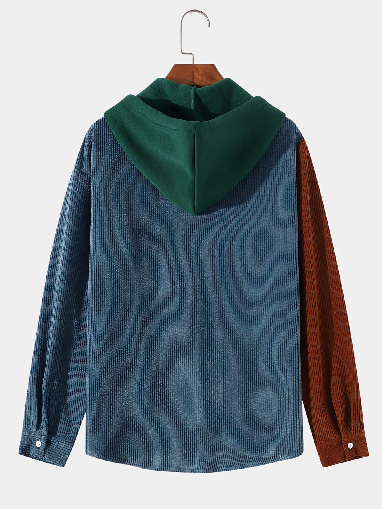 Men's Contrast Patchwork Corduroy Long Sleeve Hoodie